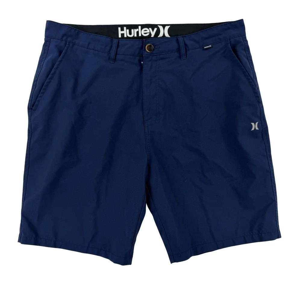 Hurley Shorts Mens 38 Blue Microfiber‎ Chino Flat Front 9 Inseam Casual Summer